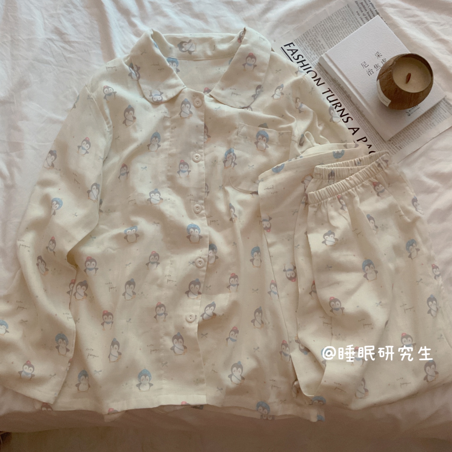 【怕冷企鹅宝】秋季女睡衣纯棉套装长袖柔雾纱娃娃领家居服