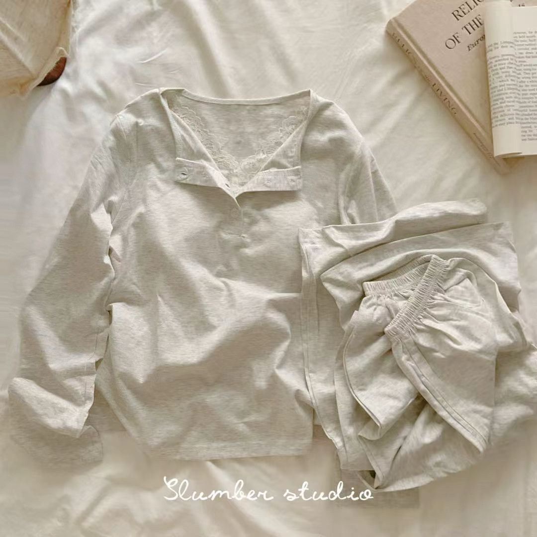 Basic Wear带胸垫春夏季女睡衣软料纯色家居服纯棉套装可外穿