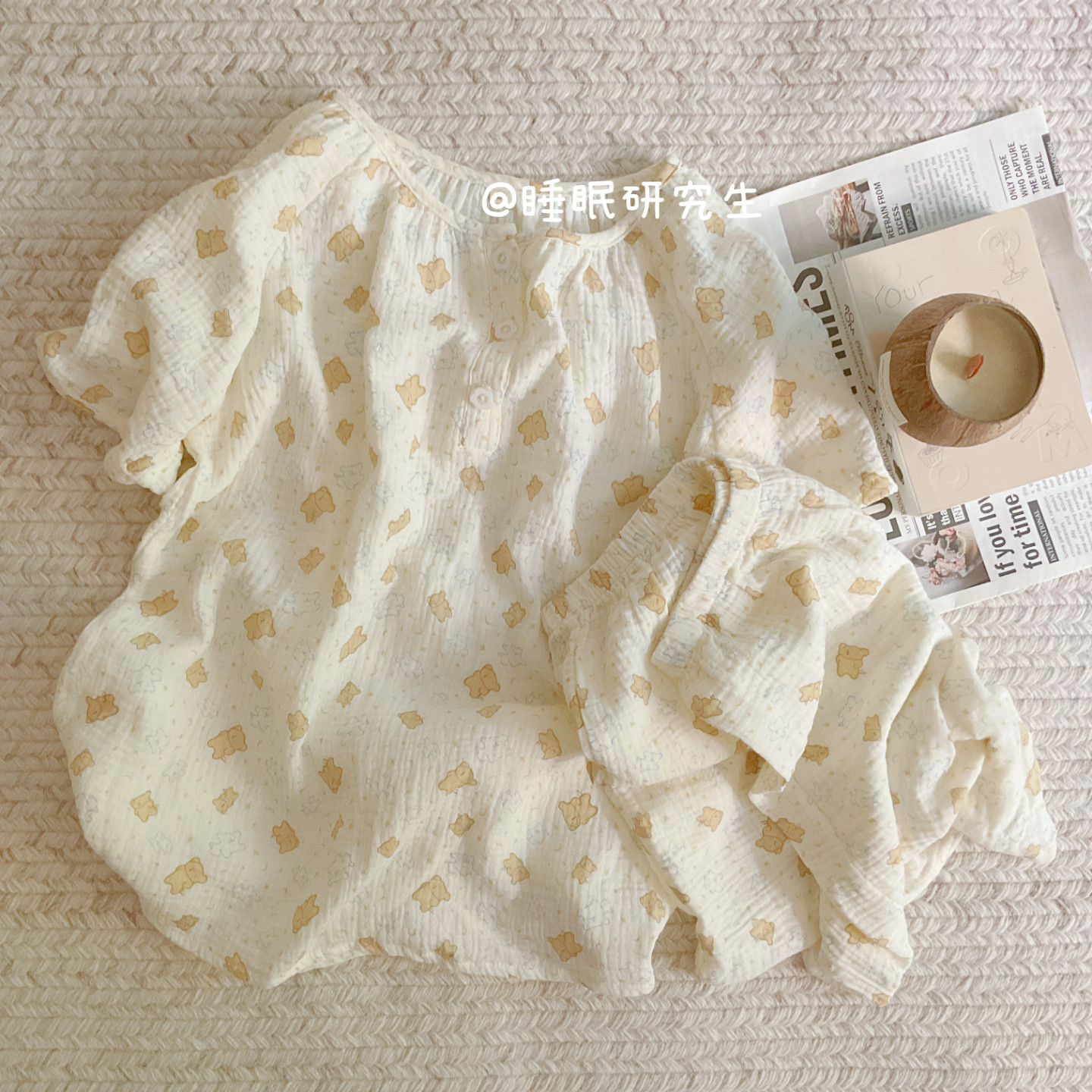 【薄盐饼干】春夏季女睡衣软料泡泡纱家居服短袖短裤纯棉套装