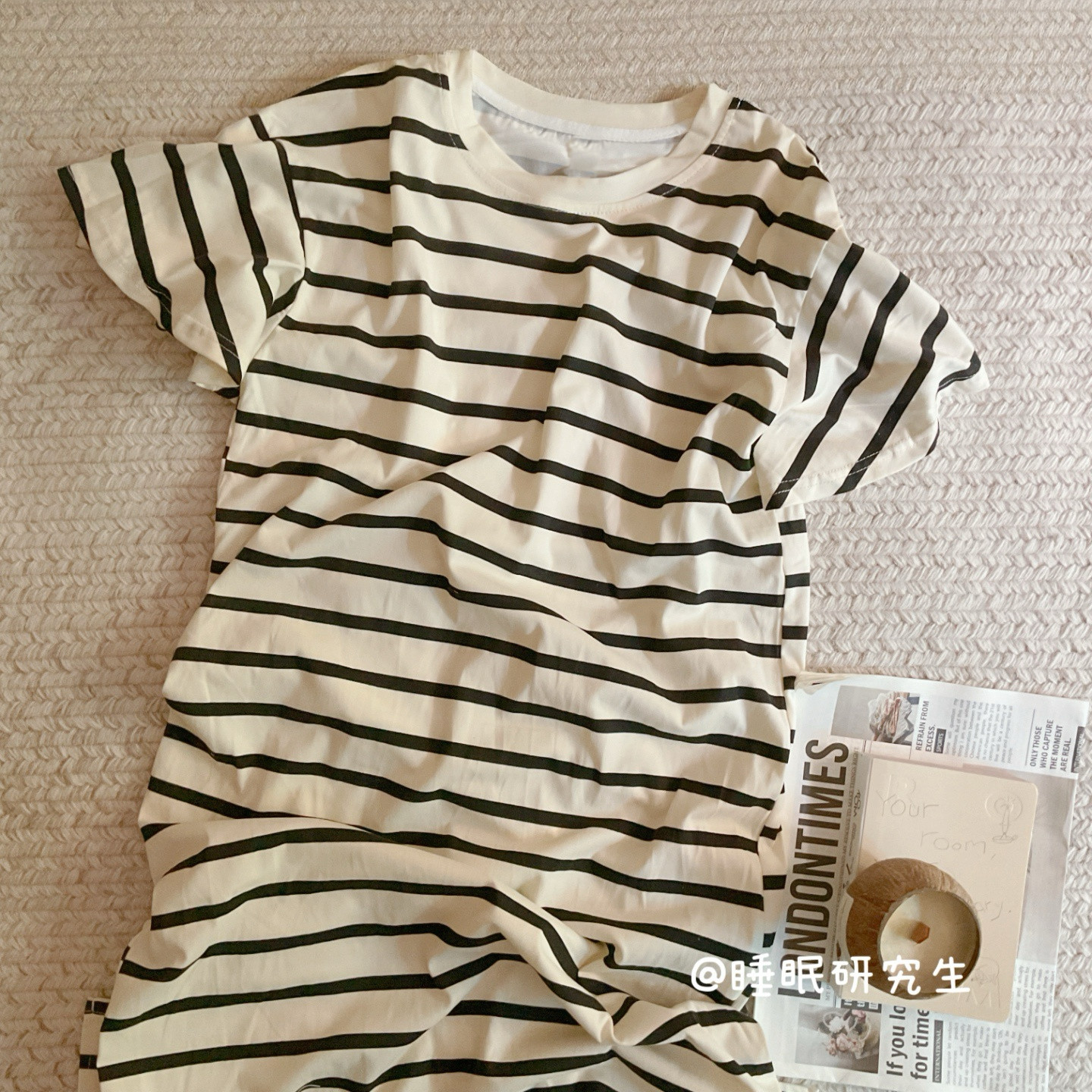 Basic Wear春夏季女睡衣软料笔记条纹遛弯可外穿睡裙云感系列