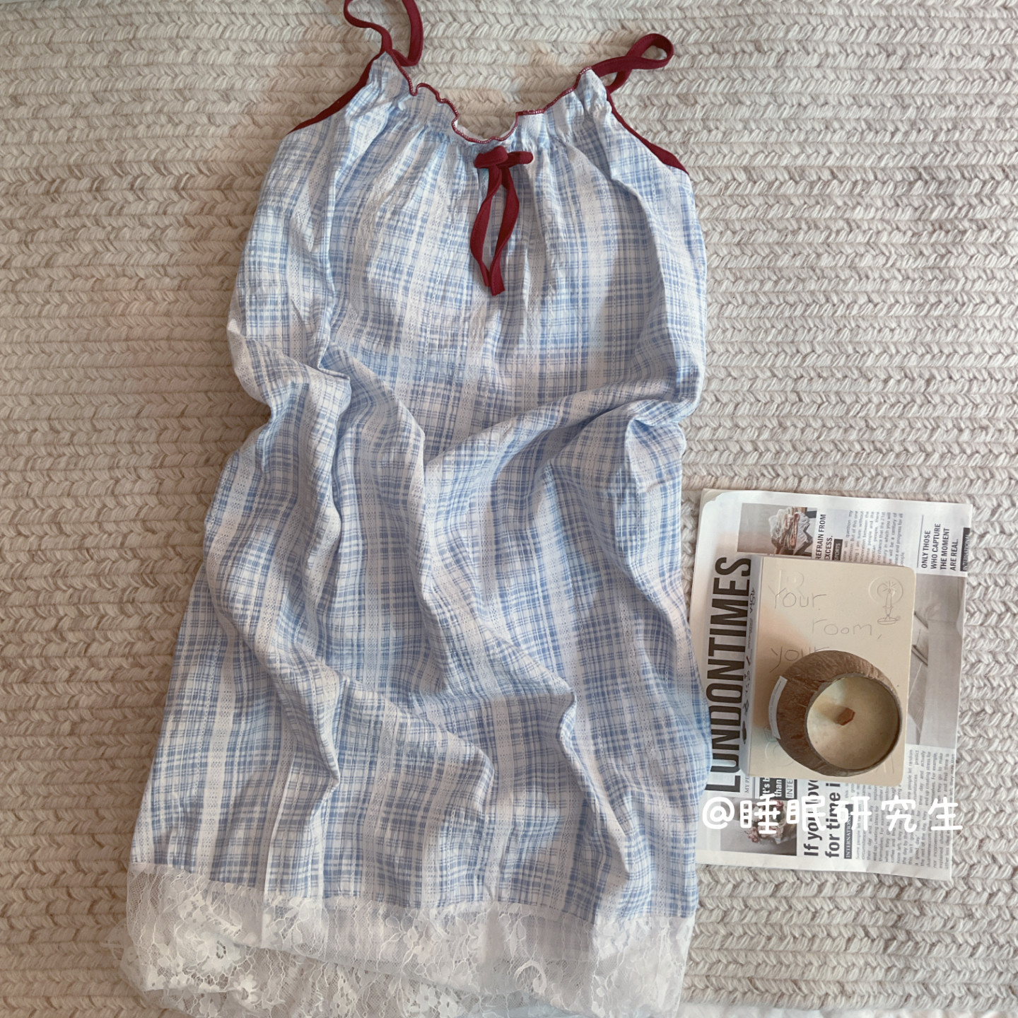 【树莓红茶】带胸垫夏季女格子吊带睡裙小清新超好看遛弯可外穿