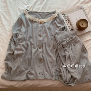【辛西娅】秋季女睡衣软料薄绒日系波点家居服套装可外穿奶油蕾丝