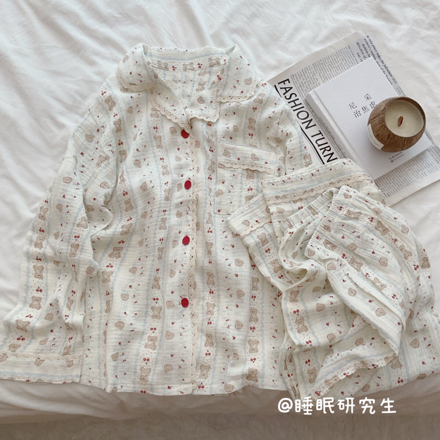 【樱桃小蛋糕】春夏季女睡衣家居服软料婴儿双层纱纯棉套装