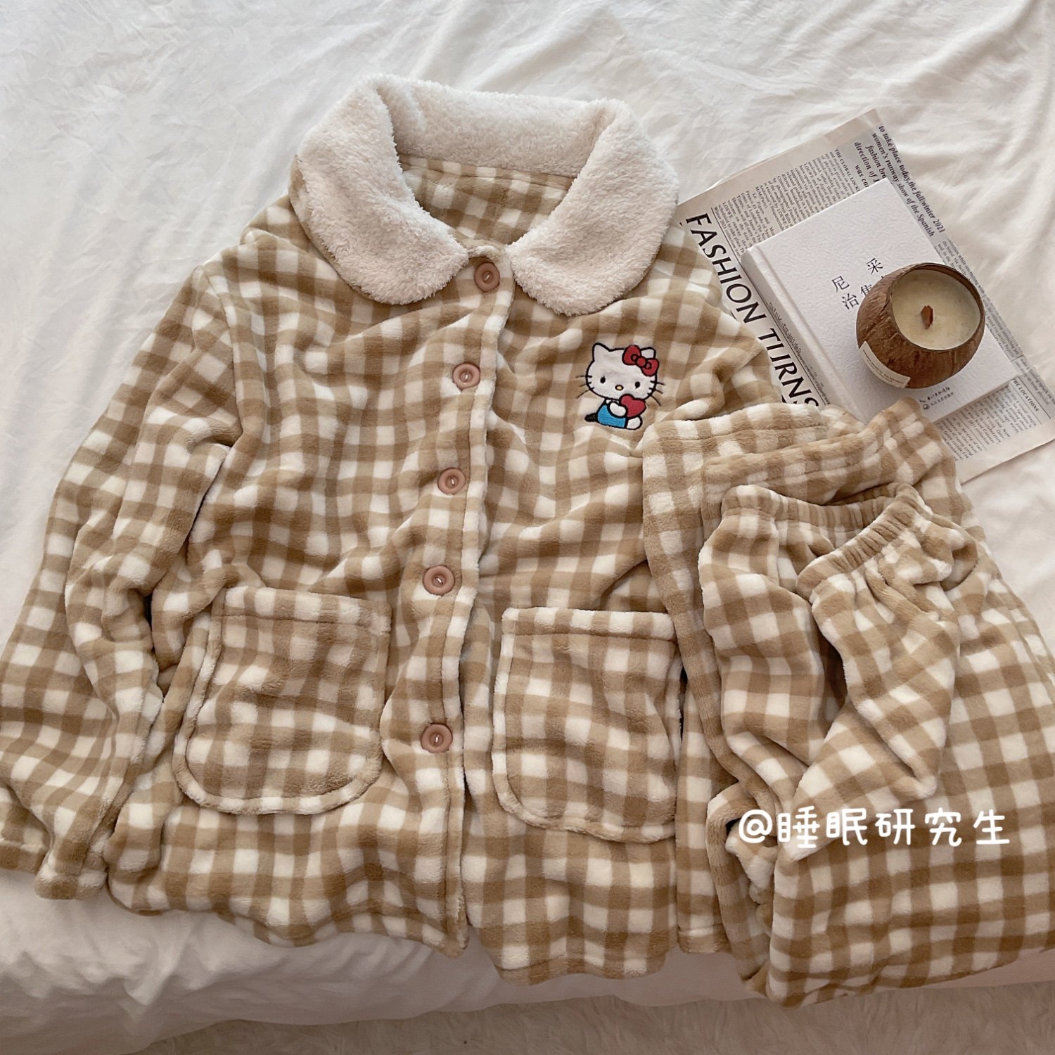 【花生牛奶】秋冬季女睡衣家居服日系软料法兰绒加厚套装kitty