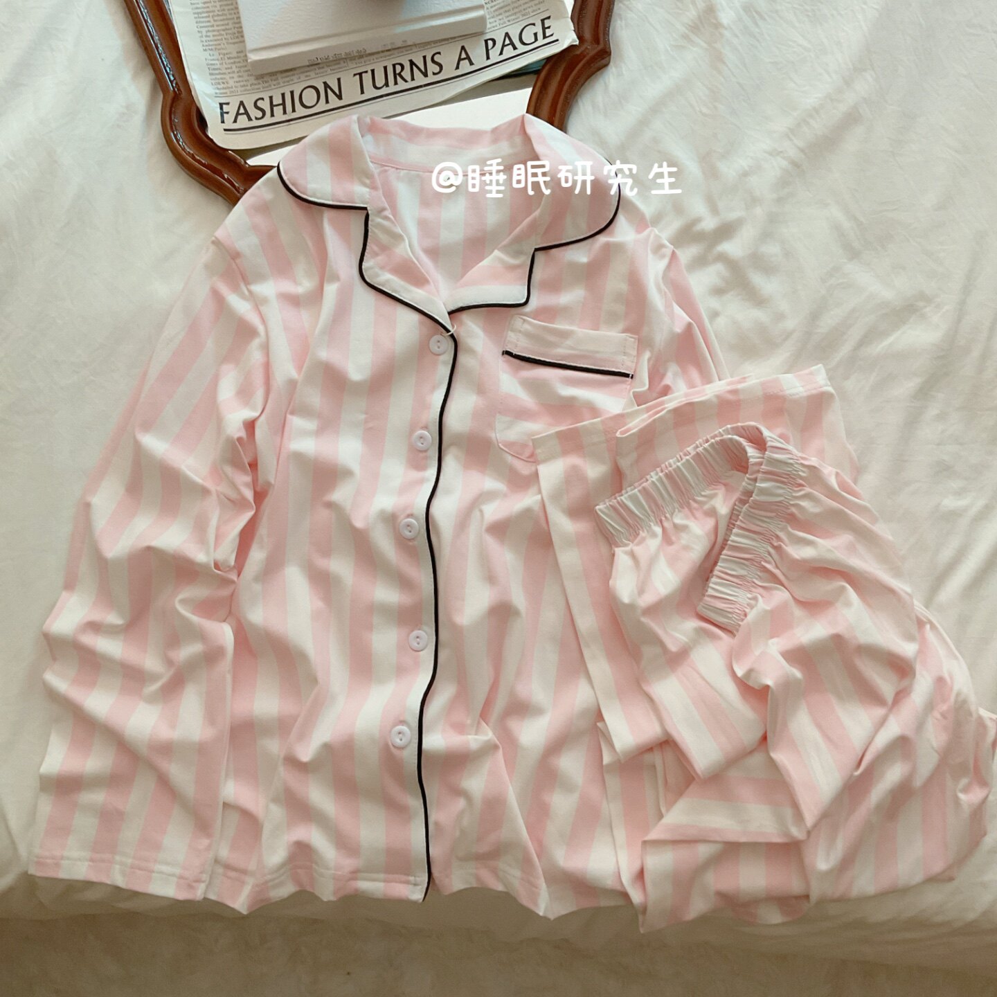 【香草起司】春夏季女睡衣软料简约条纹家居服纯棉套装