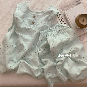 【Rainy小雨点】A类全棉柔雾纱夏季女睡衣纯棉背心套装波点家居服
