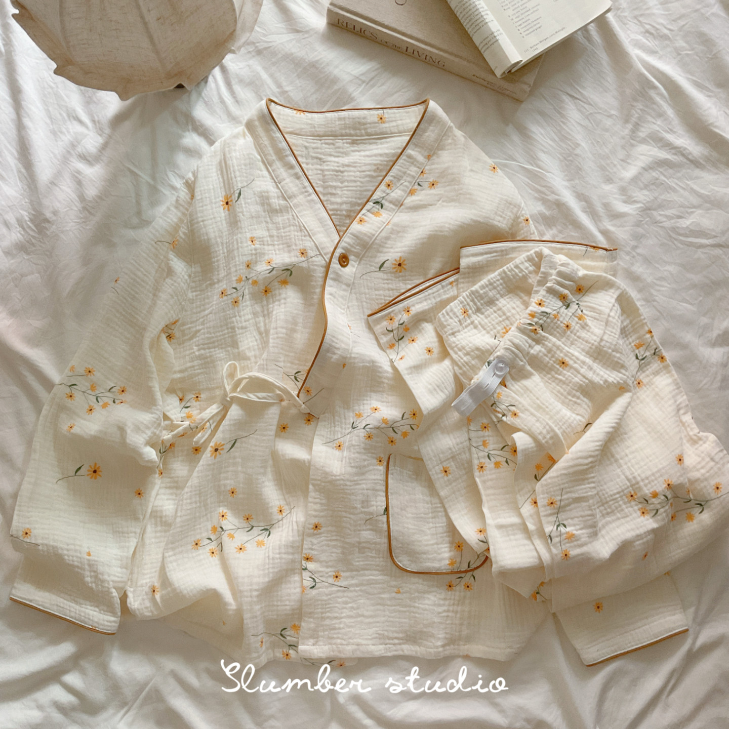 【小洋甘菊】月子服春夏季女睡衣软料泡泡纱家居服纯棉套装v领