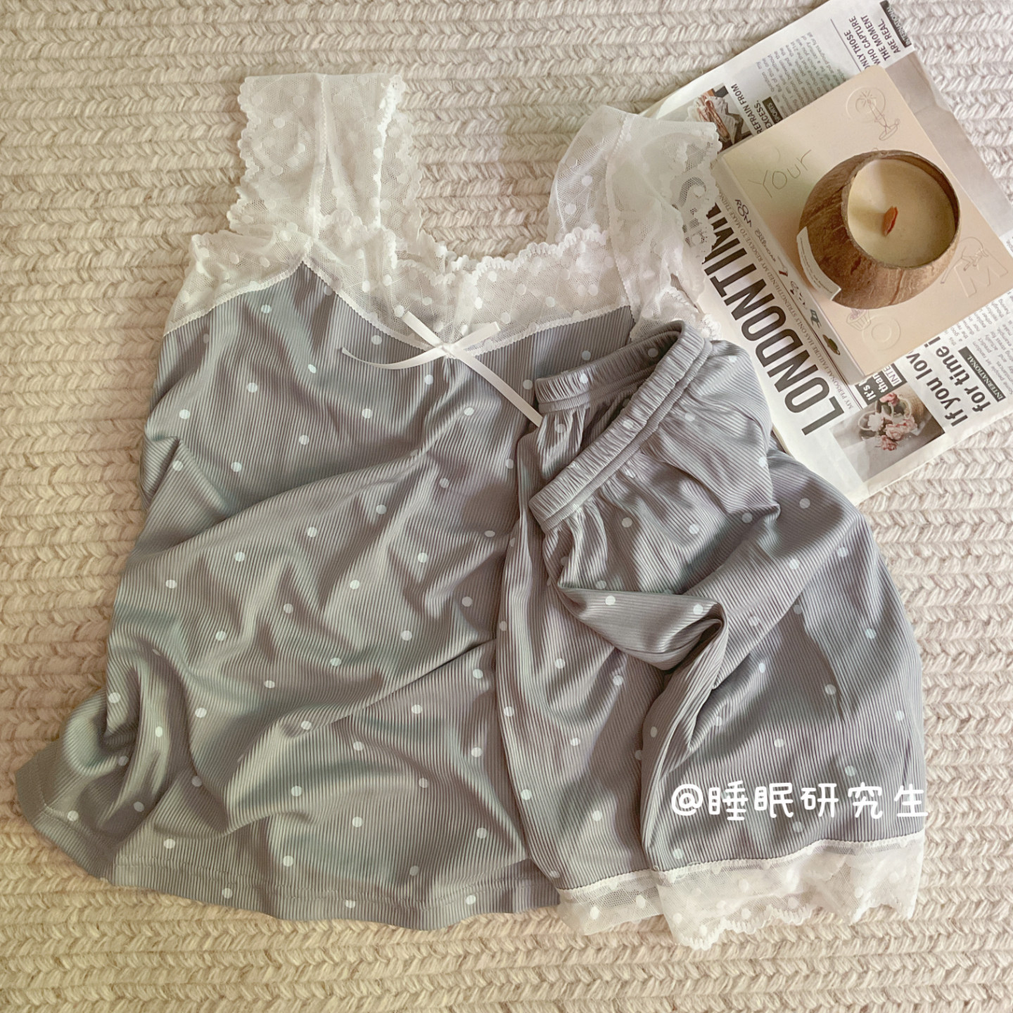 【椰乳啵啵】夏季女睡衣蕾丝家居服背心短裤软料清凉冰织套装