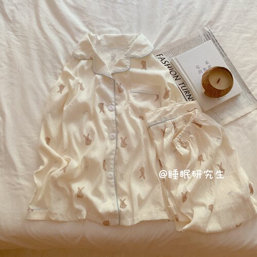 【小奶皮系列】秋季新款女睡衣软料简约家居服套装轻凉感涂鸦小兔