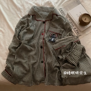 睡衣纯棉套装 情侣款 秋季 简约格子家居服史迪仔 吐司黑巧酱
