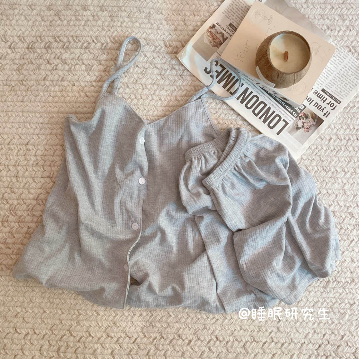 【柏木茉莉】春夏季女睡衣家居服软料针织棉质吊带短裤套装