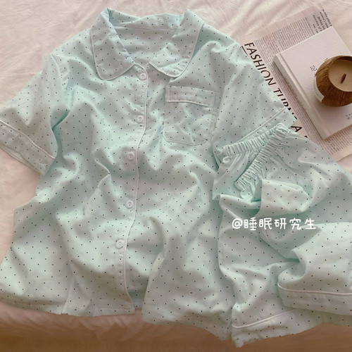 【Rainy小雨点】A类全棉柔雾纱夏季女睡衣纯棉套装软料波点家居服