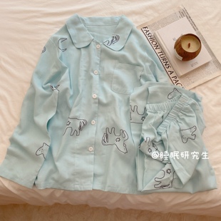 【唐顿系列】全棉磨毛秋冬季女睡衣薄柔软料家居服纯棉套装