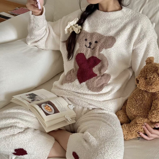 【小熊的玫瑰晚宴】半边绒软绵绵秋冬睡衣两件套可外穿小熊家居服