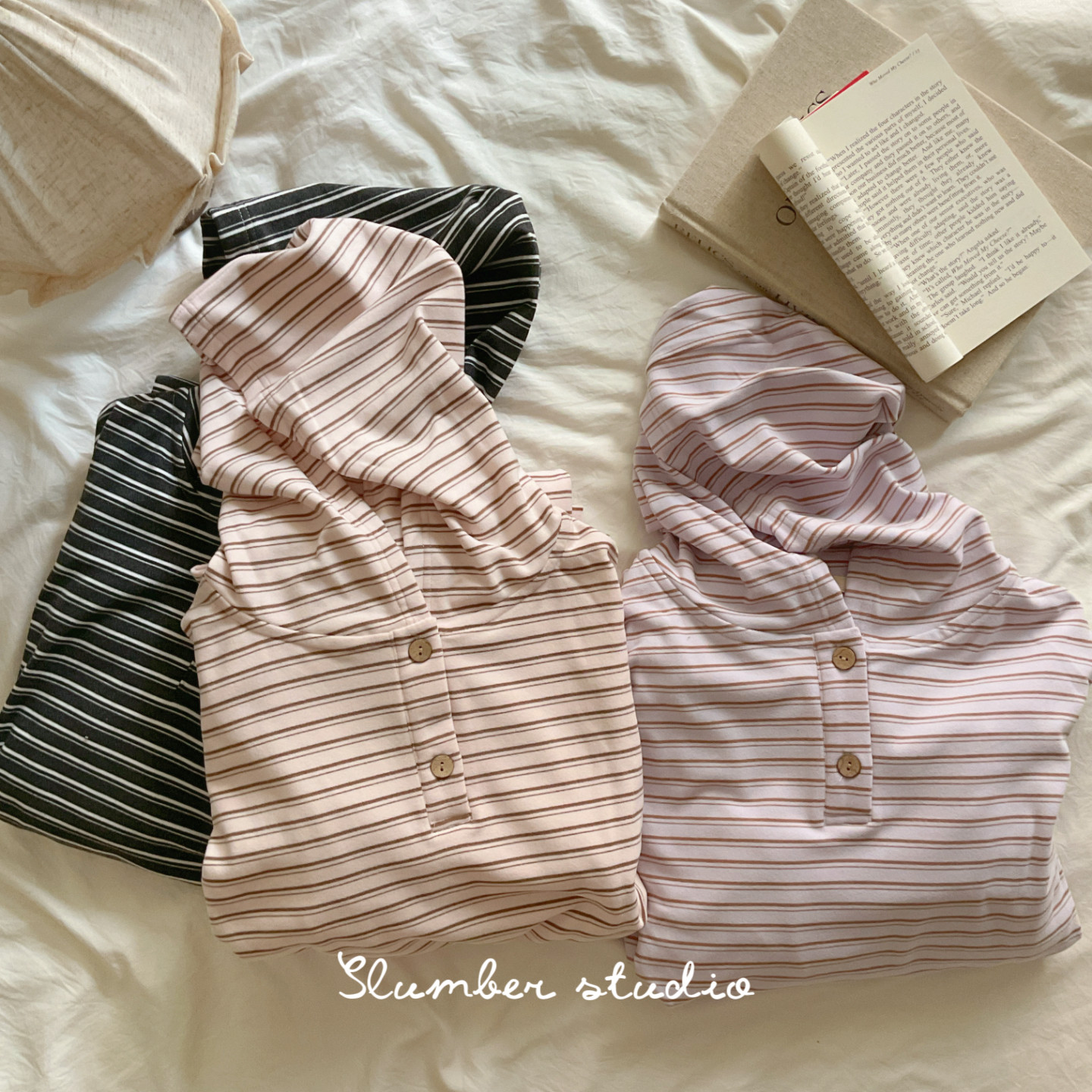 Basic Wear小鹿绒基础舒适女秋季条纹柔肤蓄热家居服德绒连帽睡裙
