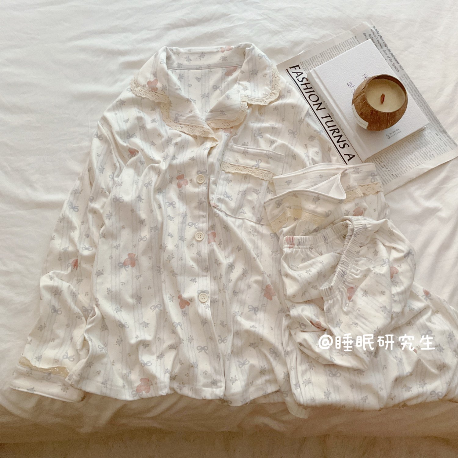 【香草小熊】秋冬季女睡衣软料德绒蓄热保暖家居服柔肤日系套装