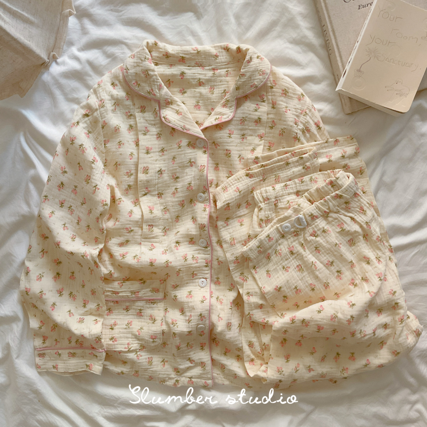 【baby舒伴系列】A类纯棉秋季女睡衣长袖长裤月子服香草碎花套装