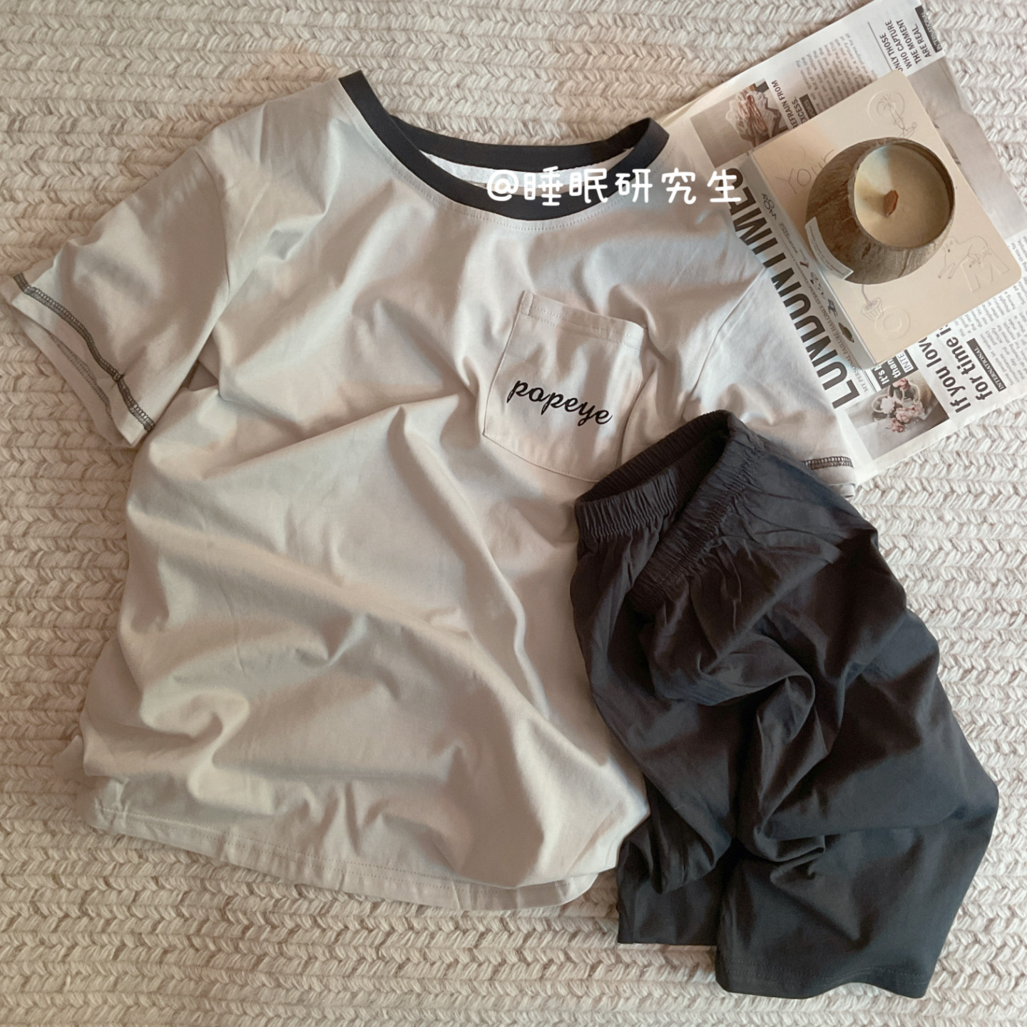 【男生的睡衣】夏季扎实棉布家居服短袖短裤纯棉套装双口袋