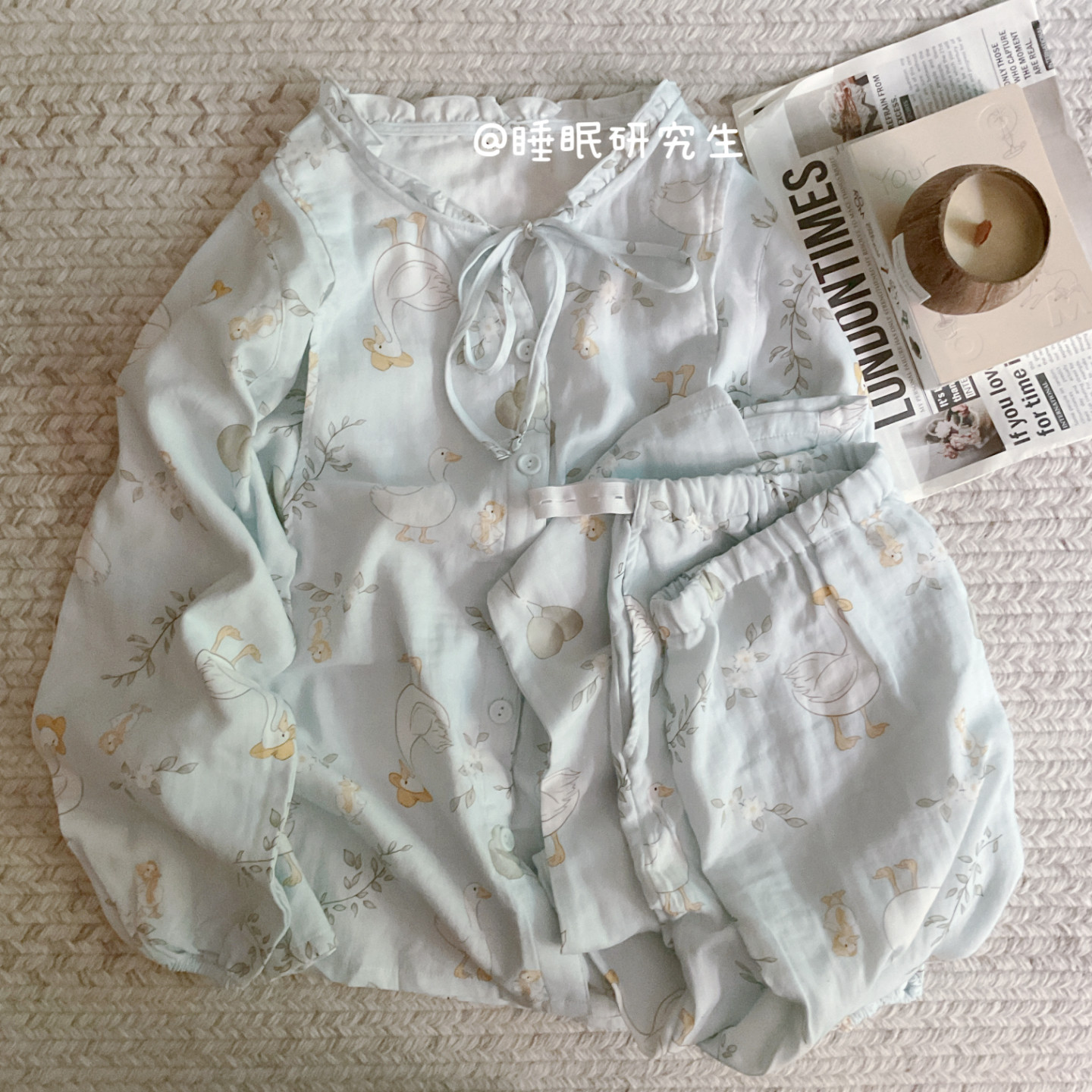 【baby舒伴系列】A类纯棉夏季女睡衣长袖长裤月子服柔雾纱双口袋