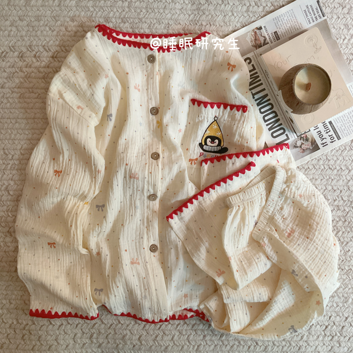 【小颗星星糖】春夏季女睡衣软料泡泡纱家居服长袖长裤纯棉套装