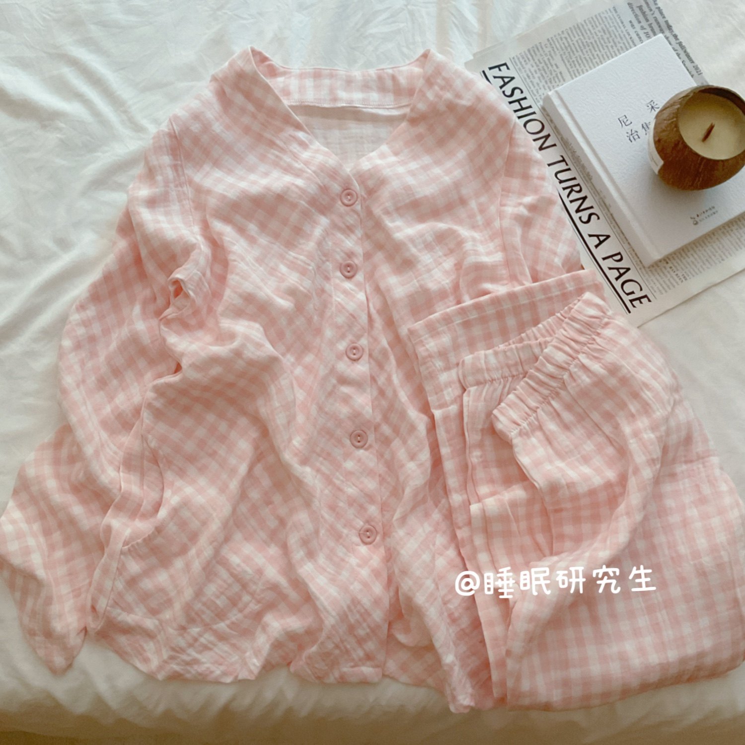 【风物诗集】春秋情侣睡衣双层纯棉纱布家居服长袖长裤日系格子,女士内衣/男士内衣/家居服,睡衣/家居服套装,淘宝优惠券,粉丝福利购,淘宝优惠卷