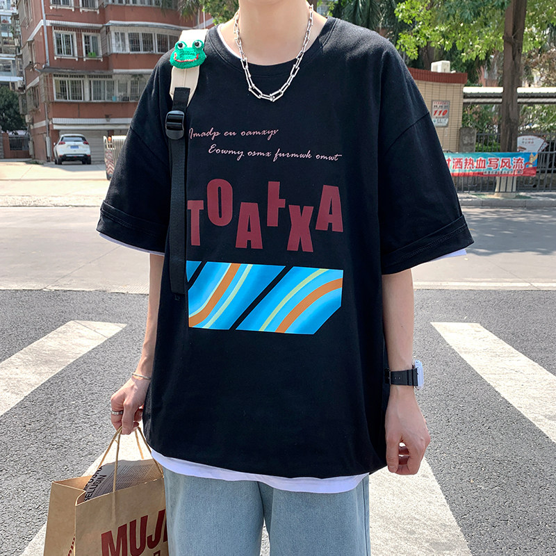 短袖t恤男潮牌ins宽松男生夏季街头百搭个性半截袖潮A161-T40-P25,男装T恤,电商A161
