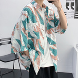 短袖衬衫2021夏季新款青年修身休闲半袖衬衣潮牌A161-W1030-P35，男装衬衫，电商A161