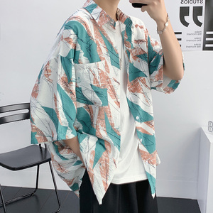 短袖衬衫2021夏季新款青年修身休闲半袖衬衣潮牌A161- W1030-P35图片