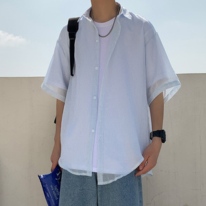 衬衫男短袖2021新款韩版潮流五分袖衬衣商务休闲A161- W1055-P35图片