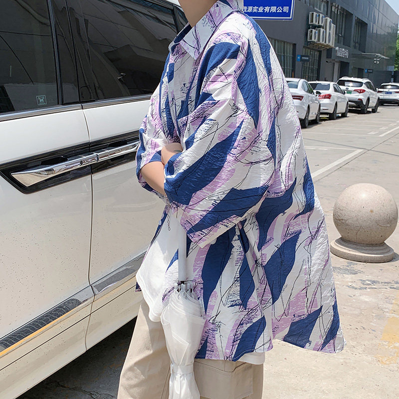 短袖衬衫2021夏季新款青年修身休闲半袖衬衣潮牌A161-W1030-P35,男装衬衫,电商A161