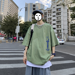 夏短袖t恤男宽松潮牌ins半袖潮流百搭青少年体恤上衣A161-T06图片