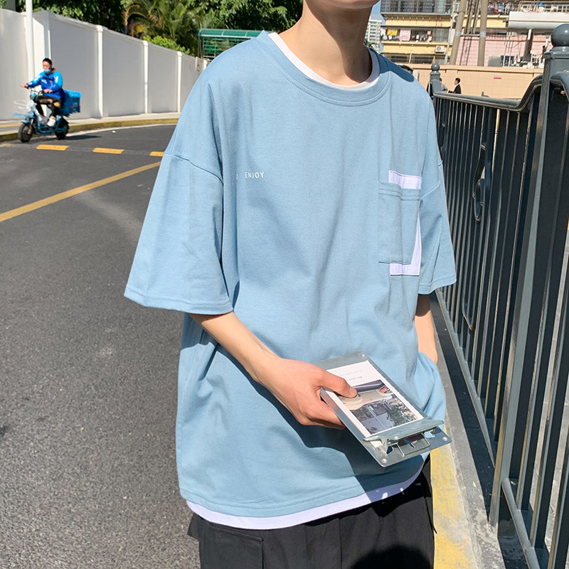 文艺店短袖t恤男宽松日系ins简约百搭港风潮牌夏季A161-T34,男装T恤,电商A161