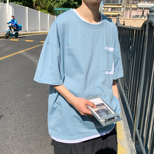 文艺店短袖t恤男宽松日系ins简约百搭港风潮牌夏季A161-T34图片