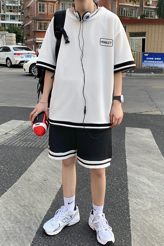夏季短袖套装宽松休闲两件套潮流潮牌运动服A161-TZ01,男装休闲套装,电商A161