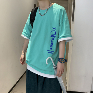 短袖男t恤夏季2021韩版宽松百搭上衣宽松潮流ins潮牌A161-T06,蓝色妆容搭配什么颜色的衣服图片