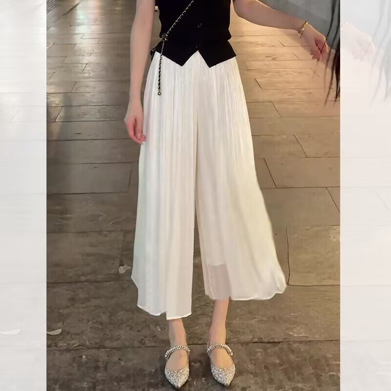 薄款冰丝垂感阔腿纱裙女2026夏季新款小个子高腰显瘦八分裙裤百搭