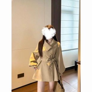 高智千金感系带收腰短款风衣外套女好看小个子气质显瘦大衣外套