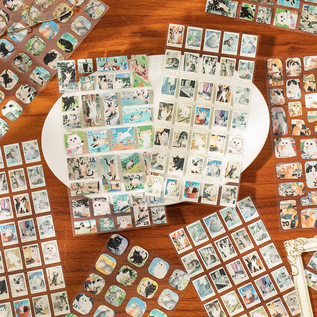 喵趣日常日付贴纸单张日常创意趣味搞怪猫咪图案手帐DIY装饰贴纸