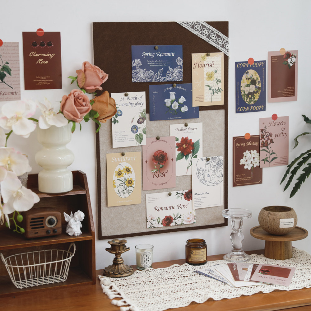 花园锦簇古风复古卡片 ins浪漫玫瑰英文花朵宿舍房间墙面装饰卡片