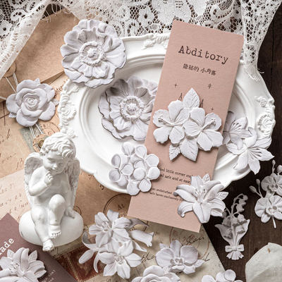 20张浮雕集笙木纸凸版浮雕贴纸包仿真石膏树叶花卉蝴蝶手帐素材纸