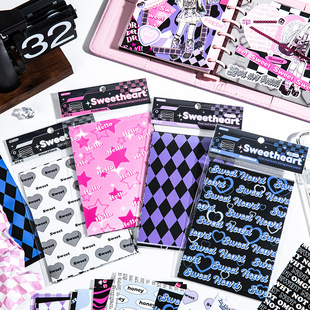 美式甜心电波素材纸甜酷风y2k英文格纹手账咕卡装饰纸素材无粘性