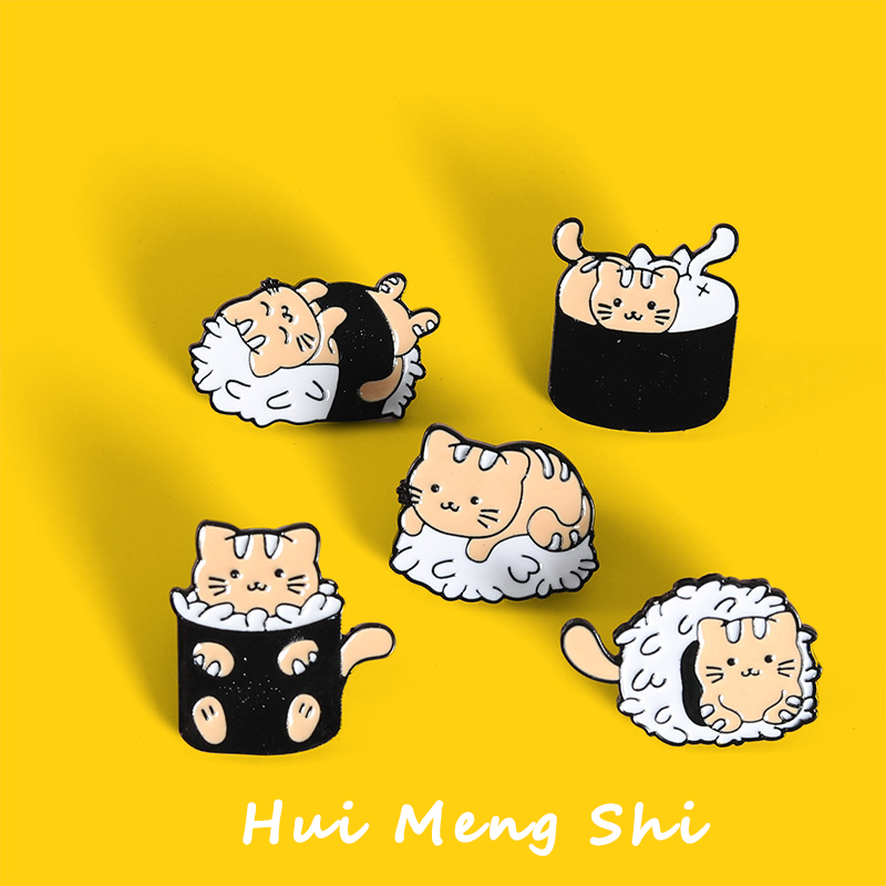 可爱橘猫寿司徽章卡通猫咪饭团美食胸针收腰防走光卫衣毛衣pin
