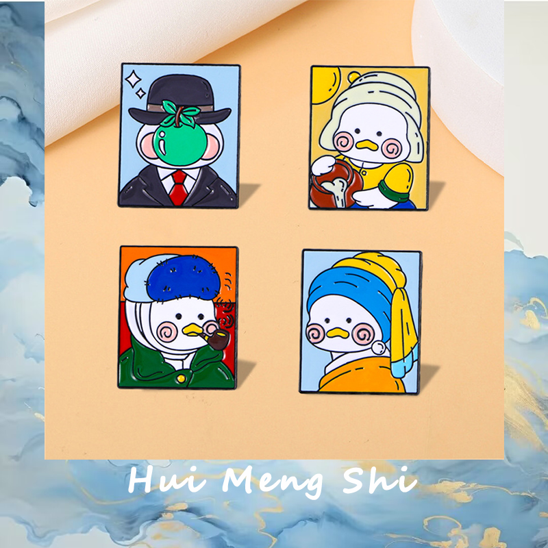 油画文创鸭子文艺搞怪名画徽章带珍珠耳环的少女鸭梵高自画像胸针
