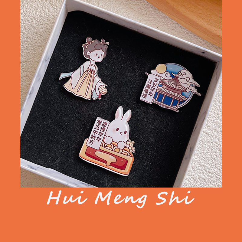 中秋古风玉兔月饼亚克力胸针