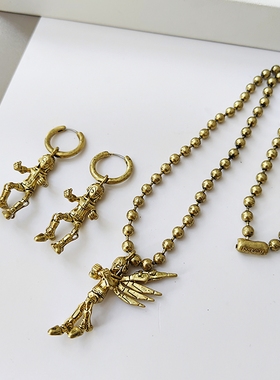 欧美品牌MJ复古做旧logo高级感立体机器人个性日常百搭气质项链女