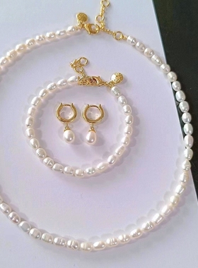 淡水珍珠耳环手链短款项链纯手工