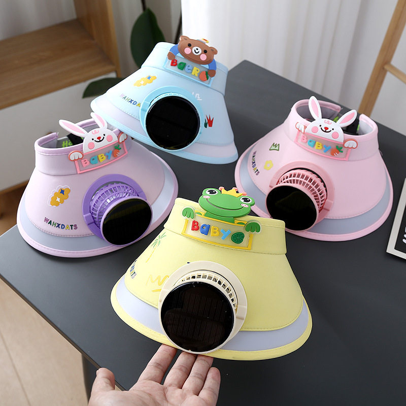 儿童带风扇空顶防晒帽子夏季新款宝宝小朋友男孩女童太阳帽