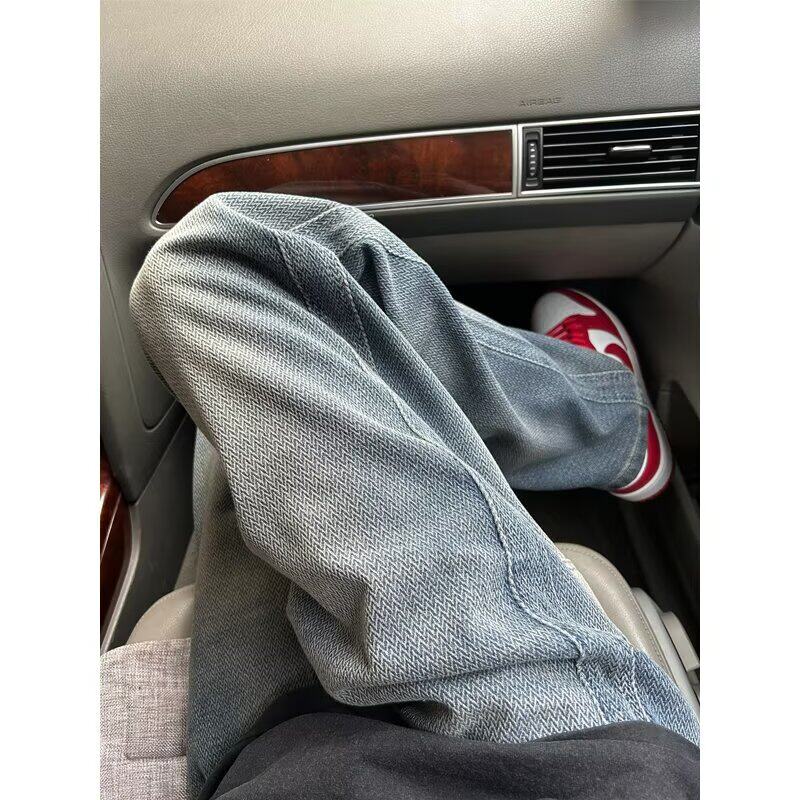 美式垂感直筒阔腿裤牛仔裤男款纹星空潮牌秋季纹人字复古裤子