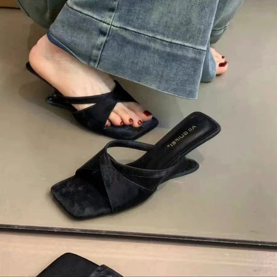 坡跟高跟凉鞋女士2025新款夏季配裙子法式气质粗跟凉拖鞋女夏外