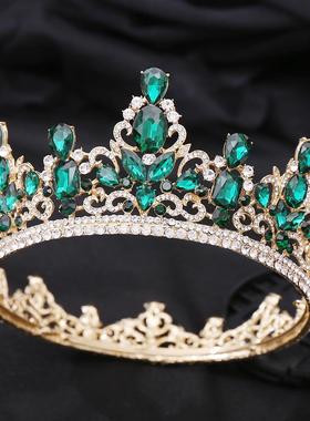 yxph新娘婚庆水钻头饰王冠 奢华巴洛克红色水晶圆形新娘皇冠